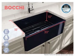 BOCCHI Classico 30" Fireclay Farmhouse Apron Single Bowl Kitchen Sink, Sapphire Blue, 1138-010-0120