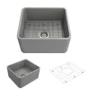 BOCCHI Classico 20" Fireclay Farmhouse Apron Single Bowl Kitchen Sink, Matte Gray, 1136-006-0120