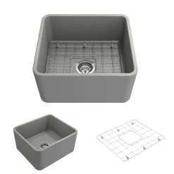 BOCCHI Classico 20" Fireclay Farmhouse Apron Single Bowl Kitchen Sink, Matte Gray, 1136-006-0120