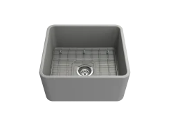 BOCCHI Classico 20" Fireclay Farmhouse Apron Single Bowl Kitchen Sink, Matte Gray, 1136-006-0120