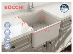 BOCCHI Classico 20" Fireclay Farmhouse Apron Single Bowl Kitchen Sink, Biscuit, 1136-014-0120