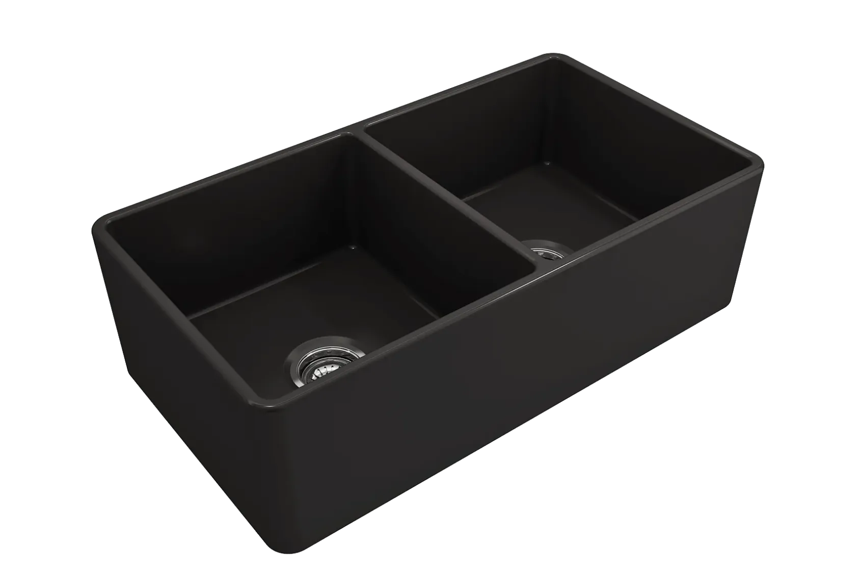 BOCCHI Classico 33" Matte Black Fireclay Farmhouse Sink Kit with Matte Black Faucet and Accessories, 50/50 Double Bowl, 1139-004-2020MB