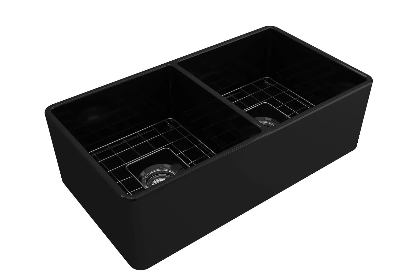 BOCCHI Classico 33" Matte Black Fireclay Farmhouse Sink Kit with Matte Black Faucet and Accessories, 50/50 Double Bowl, 1139-004-2020MB