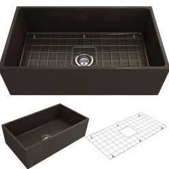 BOCCHI Contempo 33" Fireclay Farmhouse Apron Single Bowl Kitchen Sink, Matte Brown, 1352-025-0120