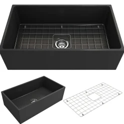 BOCCHI Contempo 33" Fireclay Farmhouse Apron Single Bowl Kitchen Sink, Matte Dark Gray, 1352-020-0120