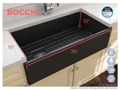 BOCCHI Contempo 36" Fireclay Farmhouse Apron Single Bowl Kitchen Sink, Matte Dark Gray, 1354-020-0120