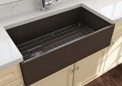BOCCHI Contempo 36" Fireclay Farmhouse Apron Single Bowl Kitchen Sink, Matte Brown, 1354-025-0120