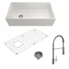 BOCCHI Contempo 36" Fireclay Farmhouse Sink Kit with Faucet and Accessories, White (sink) / Chrome (faucet), 1354-001-2020CH
