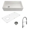 BOCCHI Contempo 36" Fireclay Farmhouse Sink Kit with Faucet and Accessories, White (sink) / Stainless Steel (faucet), 1354-001-2020SS