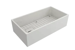 BOCCHI Contempo 36" Fireclay Farmhouse Sink Kit with Faucet and Accessories, White (sink) / Stainless Steel (faucet), 1354-001-2020SS