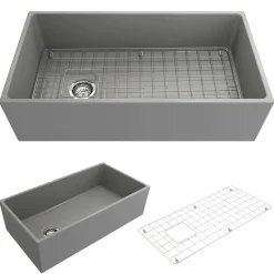 BOCCHI Contempo 36" Fireclay Farmhouse Apron Single Bowl Kitchen Sink, Matte Gray, 1354-006-0120