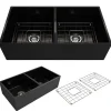 BOCCHI Contempo 36" Fireclay Farmhouse Apron 50/50 Double Bowl Kitchen Sink, Matte Black, 1350-004-0120