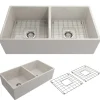 BOCCHI Contempo 36" Fireclay Farmhouse Apron 50/50 Double Bowl Kitchen Sink, Biscuit, 1350-014-0120
