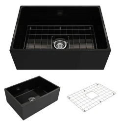 BOCCHI Contempo 27" Fireclay Farmhouse Apron Single Bowl Kitchen Sink, Black, 1356-005-0120