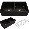 BOCCHI Contempo 36" Fireclay Farmhouse Apron 50/50 Double Bowl Kitchen Sink, Black, 1350-005-0120
