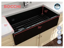 BOCCHI Contempo 36" Fireclay Farmhouse Apron Single Bowl Kitchen Sink, Black, 1354-005-0120