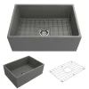 BOCCHI Contempo 27" Fireclay Farmhouse Apron Single Bowl Kitchen Sink, Matte Gray, 1356-006-0120