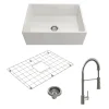 BOCCHI Contempo 27" Fireclay Farmhouse Sink Kit with Faucet and Accessories, White (sink) / Stainless Steel (faucet), 1356-001-2020SS