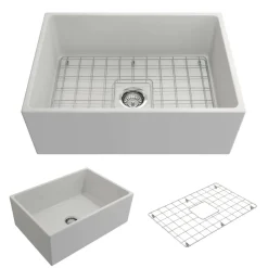 BOCCHI Contempo 27" Fireclay Farmhouse Apron Single Bowl Kitchen Sink, Matte White, 1356-002-0120