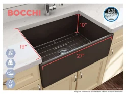 BOCCHI Contempo 27" Fireclay Farmhouse Apron Single Bowl Kitchen Sink, Matte Brown, 1356-025-0120