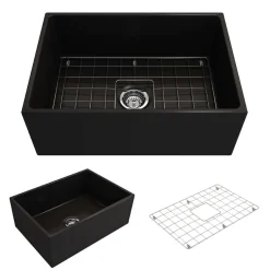 BOCCHI Contempo 27" Fireclay Farmhouse Apron Single Bowl Kitchen Sink, Matte Black, 1356-004-0120