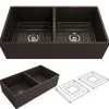 BOCCHI Contempo 36" Fireclay Farmhouse Apron 50/50 Double Bowl Kitchen Sink, Matte Brown, 1350-025-0120