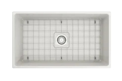BOCCHI Contempo 33" Fireclay Farmhouse Sink Kit with Faucet and Accessories, White (sink) / Stainless Steel (faucet), 1352-001-2020SS