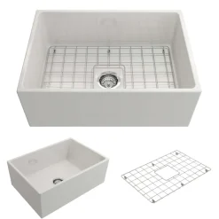 BOCCHI Contempo 27" Fireclay Farmhouse Apron Single Bowl Kitchen Sink, White, 1356-001-0120