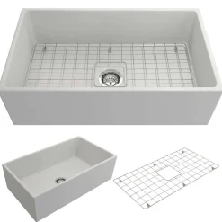 BOCCHI Contempo 33" Fireclay Farmhouse Apron Single Bowl Kitchen Sink, Matte White, 1352-002-0120