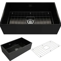 BOCCHI Contempo 33" Fireclay Farmhouse Apron Single Bowl Kitchen Sink, Black, 1352-005-0120