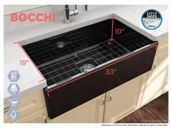 BOCCHI Contempo 33" Fireclay Farmhouse Apron Single Bowl Kitchen Sink, Black, 1352-005-0120