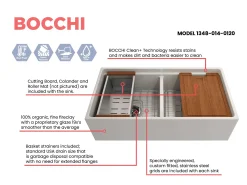 BOCCHI Contempo 36" Fireclay Workstation Farmhouse Sink with Accessories, 50/50 Double Bowl, Biscuit, 1348-014-0120