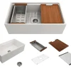 BOCCHI Contempo 33" Fireclay Workstation Farmhouse Sink with Accessories, White, 1504-001-0120