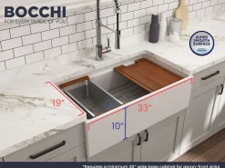 BOCCHI Contempo 33" Fireclay Workstation Farmhouse Sink with Accessories, White, 1504-001-0120