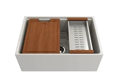 BOCCHI Contempo 27" Fireclay Workstation Farmhouse Sink Kit with Accessories, Biscuit, 1628-014-0120