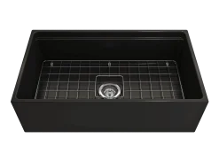 BOCCHI Contempo 33" Fireclay Workstation Farmhouse Sink Kit with Faucet and Accessories, Matte Black (sink) / Matte Black (faucet), 1504-004-2020MB