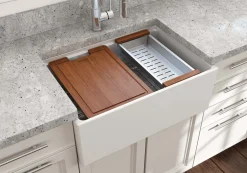 BOCCHI Contempo 27" Fireclay Workstation Farmhouse Sink Kit with Accessories, White, 1628-001-0120