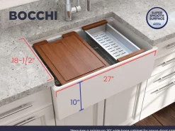 BOCCHI Contempo 27" Fireclay Workstation Farmhouse Sink Kit with Accessories, White, 1628-001-0120