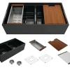 BOCCHI Contempo 36" Fireclay Workstation Farmhouse Sink with Accessories, 50/50 Double Bowl, Black, 1348-005-0120