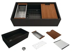 BOCCHI Contempo 36" Fireclay Workstation Farmhouse Sink with Accessories, Matte Black, 1505-004-0120