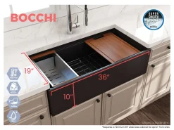 BOCCHI Contempo 36" Fireclay Workstation Farmhouse Sink with Accessories, Matte Black, 1505-004-0120