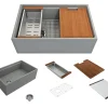 BOCCHI Contempo 30" Fireclay Workstation Farmhouse Sink with Accessories, Matte Gray, 1344-006-0120
