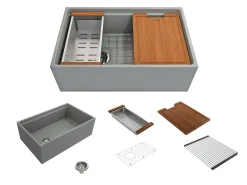 BOCCHI Contempo 30" Fireclay Workstation Farmhouse Sink with Accessories, Matte Gray, 1344-006-0120