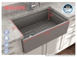 BOCCHI Contempo 30" Fireclay Workstation Farmhouse Sink with Accessories, Matte Gray, 1344-006-0120