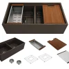 BOCCHI Contempo 36" Fireclay Workstation Farmhouse Sink with Accessories, 50/50 Double Bowl, Matte Brown, 1348-025-0120