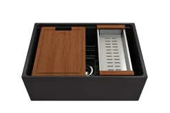 BOCCHI Contempo 27" Fireclay Workstation Farmhouse Sink Kit with Accessories, Matte Black, 1628-004-0120