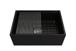 BOCCHI Contempo 27" Fireclay Workstation Farmhouse Sink Kit with Accessories, Matte Black, 1628-004-0120