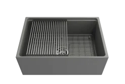 BOCCHI Contempo 27" Fireclay Workstation Farmhouse Sink Kit with Accessories, Matte Gray, 1628-006-0120
