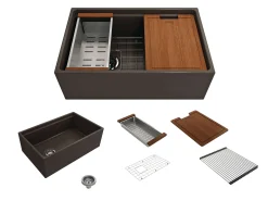 BOCCHI Contempo 30" Fireclay Workstation Farmhouse Sink with Accessories, Matte Brown, 1344-025-0120