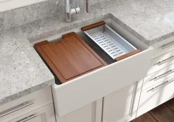 BOCCHI Contempo 27" Fireclay Workstation Farmhouse Sink Kit with Accessories, Matte White, 1628-002-0120
